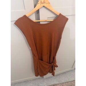 Gacaky Women Rust Brown Sleeveless Tie Waist Mini Dress with Back Zip Pocket NWT